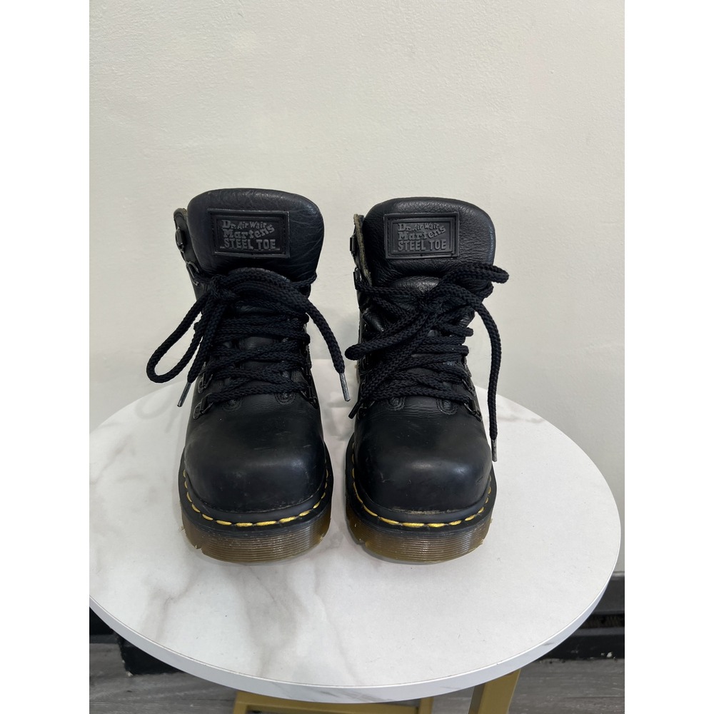 Vintage Dr. Martens Made in England Black Leather Steel Toe Safety Boots Size 7